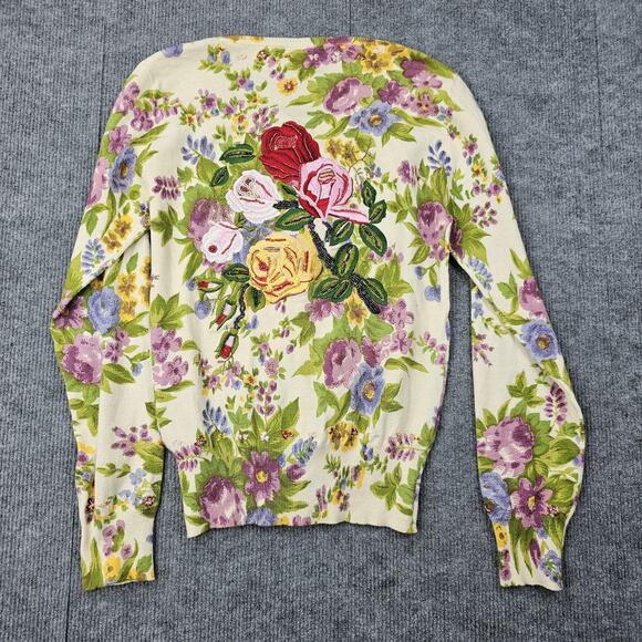 Parfait Cardigan Sweater Womens Medium Floral Embroidered Beaded Cottage Garden - Picture 7 of 8